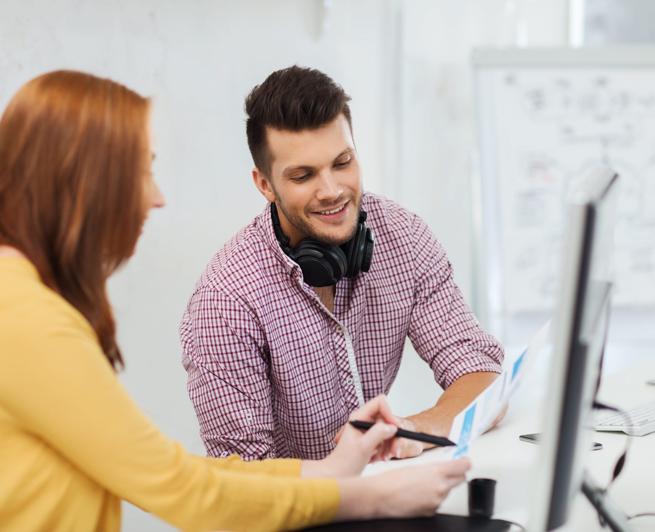 business startup education technology people concept creative team students with headphones computer office scaled e1720682908474